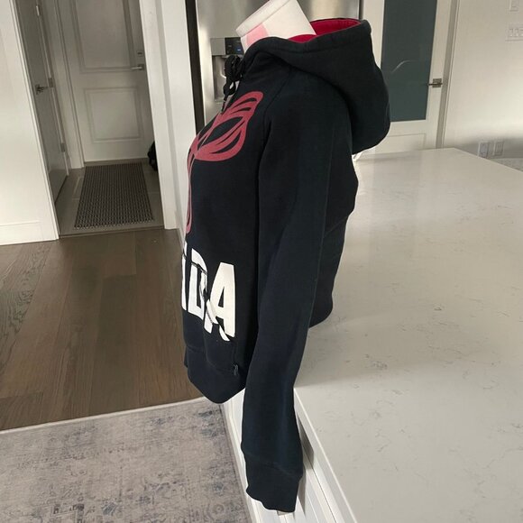 Aritzia TNA Cozy Fleece Cotton Poly Blend Hoodie Kanga Pocket Blk Red Wht Sz M - Picture 4 of 10